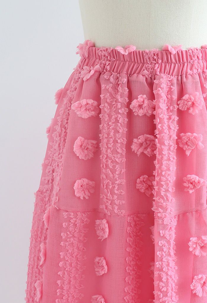 Cotton Flower Frill Hem Mesh Skirt in Pink