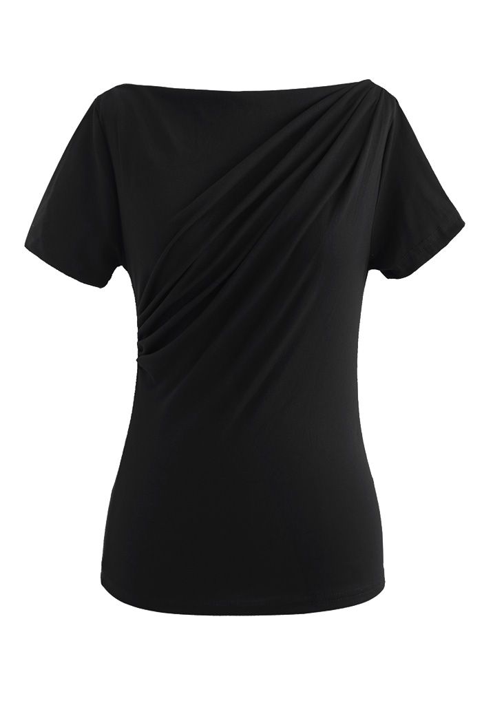 Ruched Front T-Shirt in Black