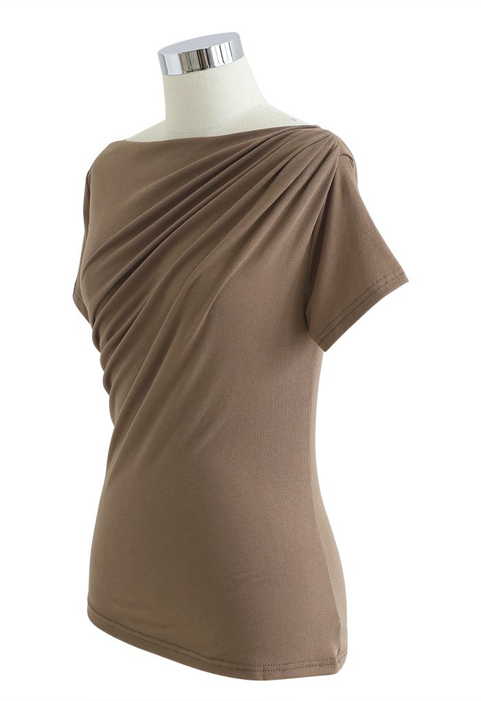 Ruched Front T-Shirt in Tan