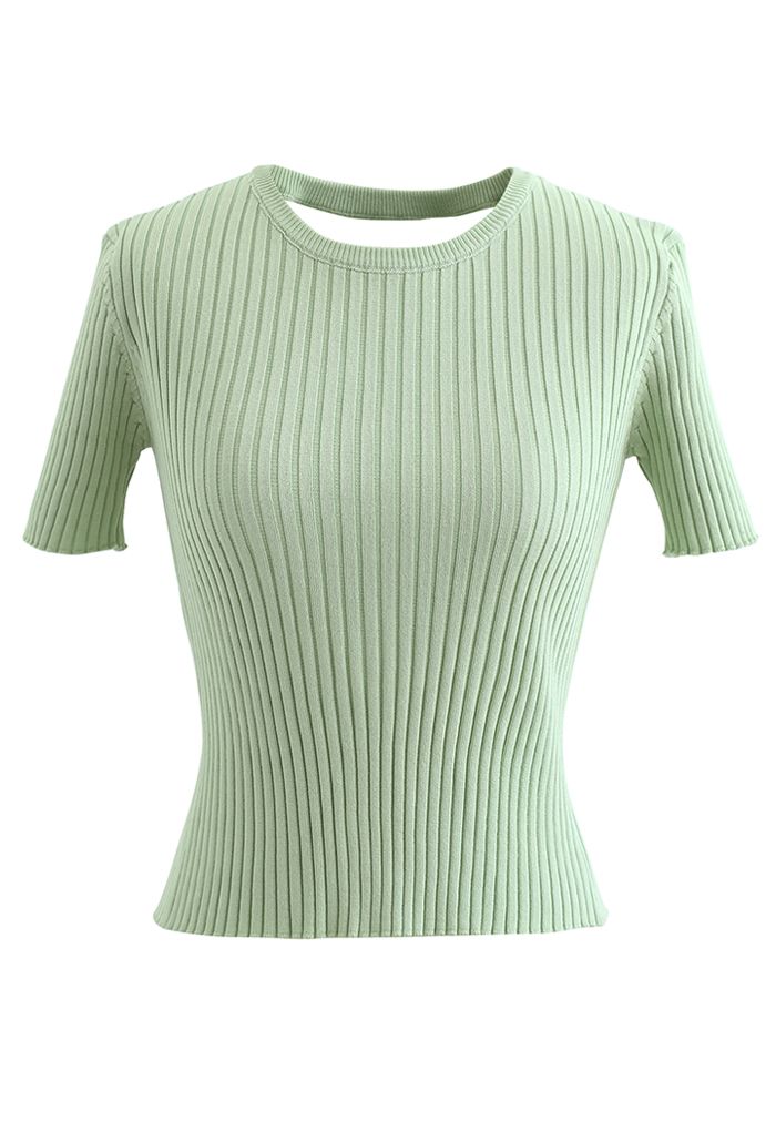 Open Back Fitted Knit Top in Green