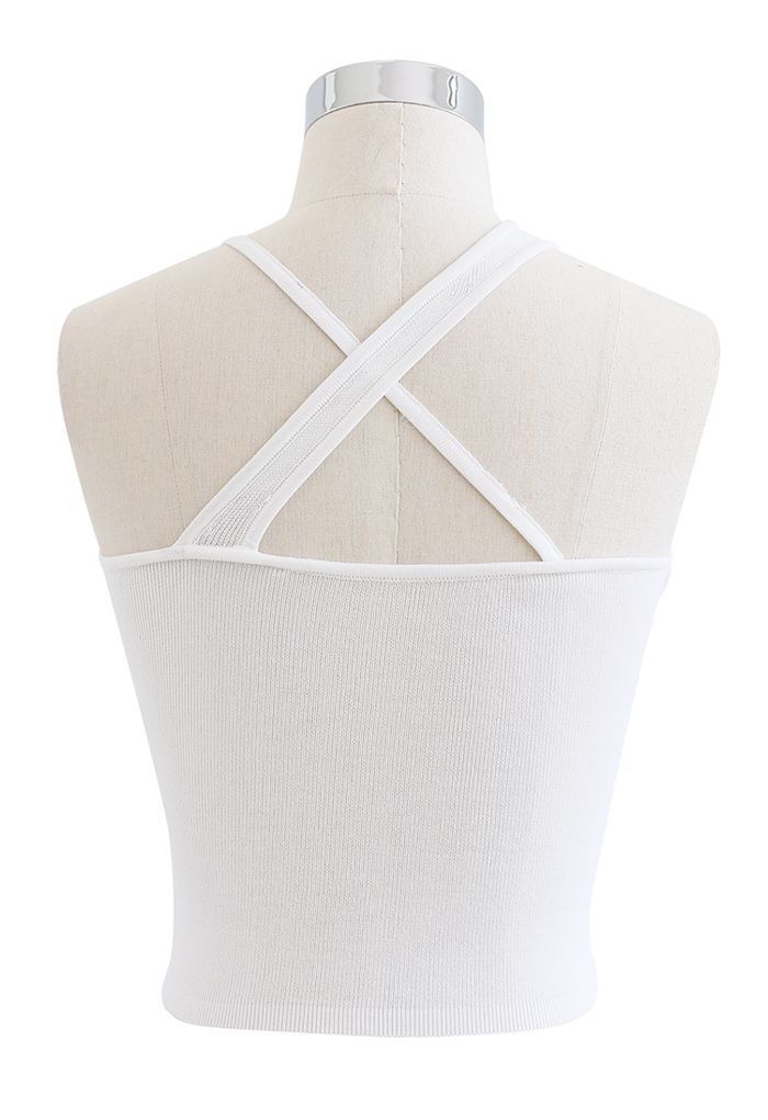 Strappy Knit Bra Top in White