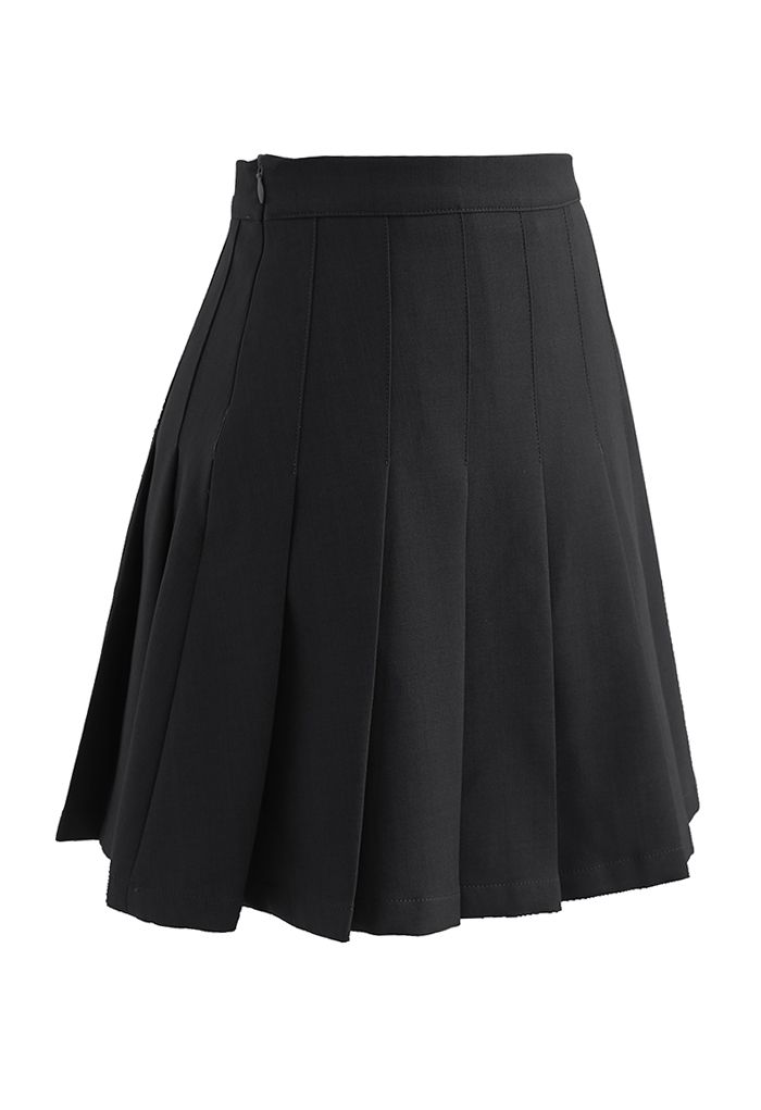 High Waist Pleated Mini Skirt in Black