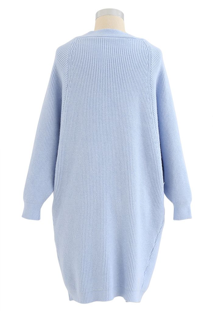 Batwing Ribbed Knit Longline Cardigan in Baby Blue