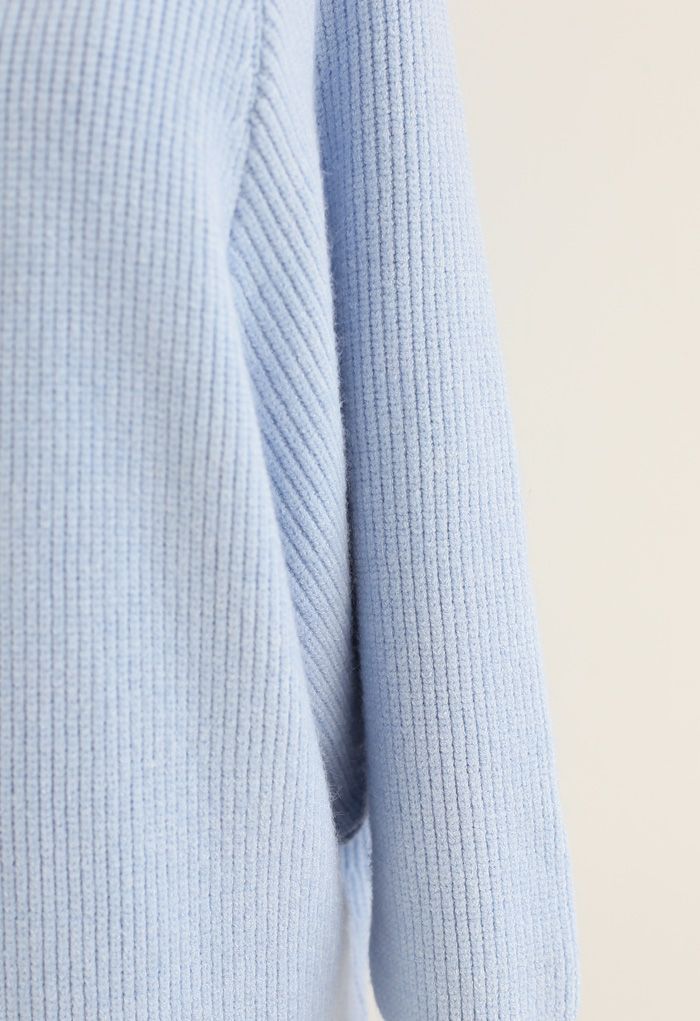 Batwing Ribbed Knit Longline Cardigan in Baby Blue