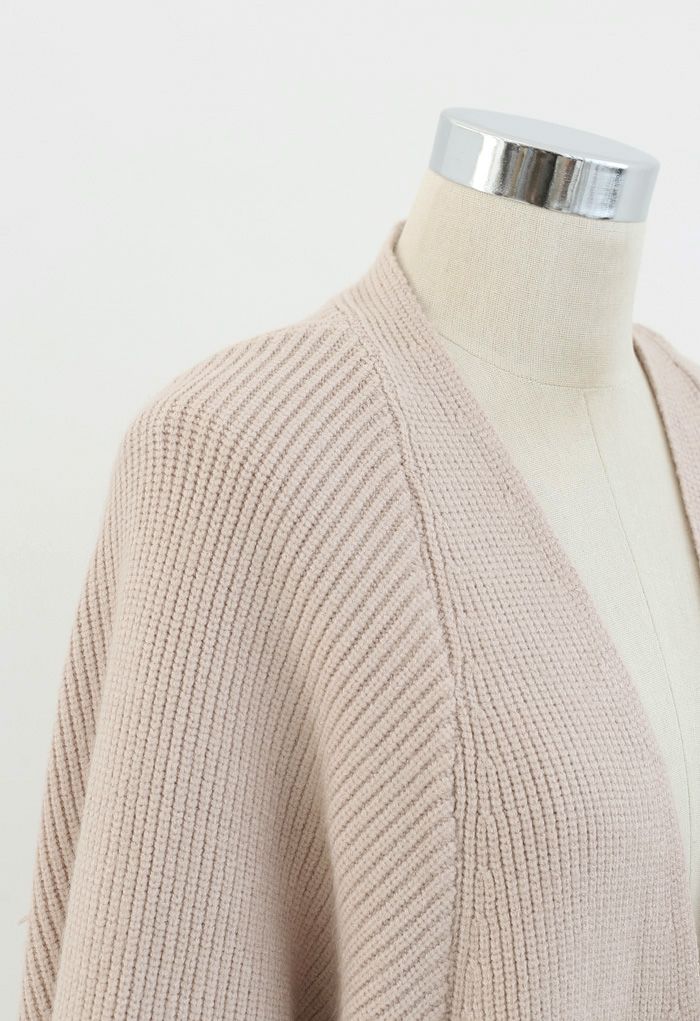 Batwing Ribbed Knit Longline Cardigan in Sand