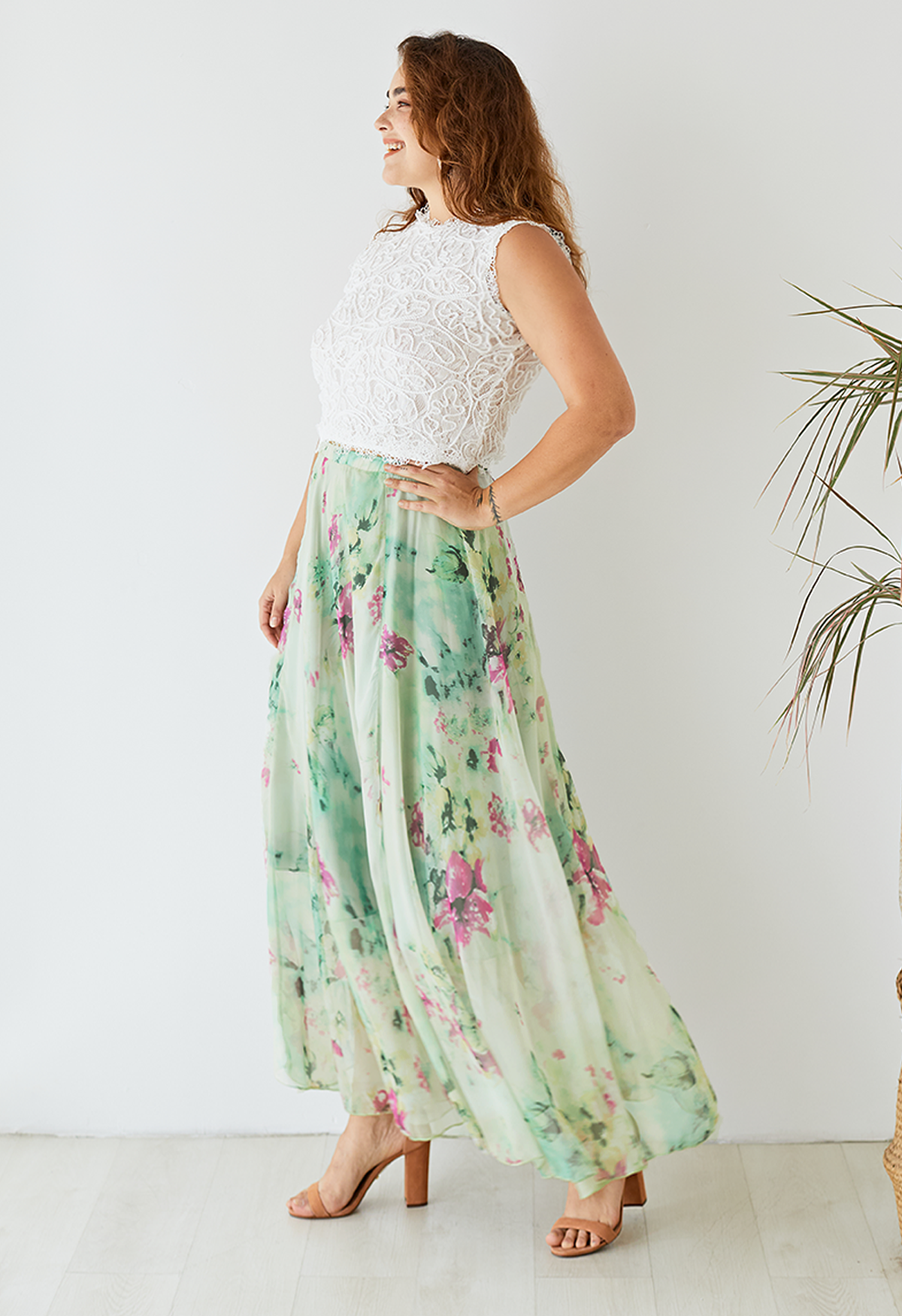 Floral and Frill Maxi Skirt