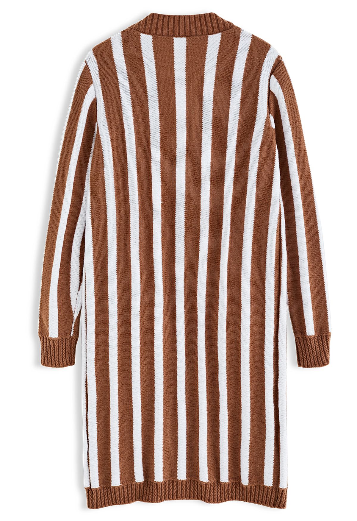 Striped Button Down Longline Cardigan in Caramel