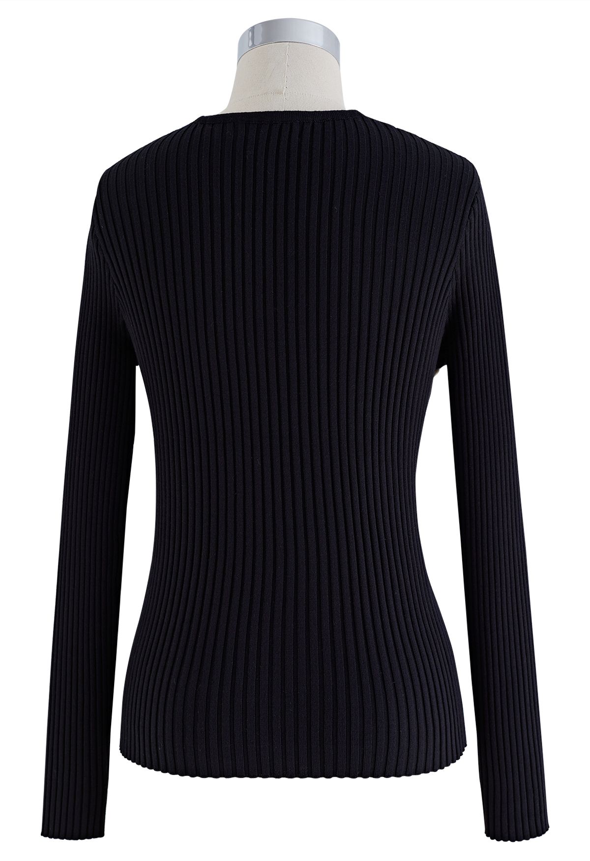 Two-Tone Crisscross Ribbed Sweater in Black