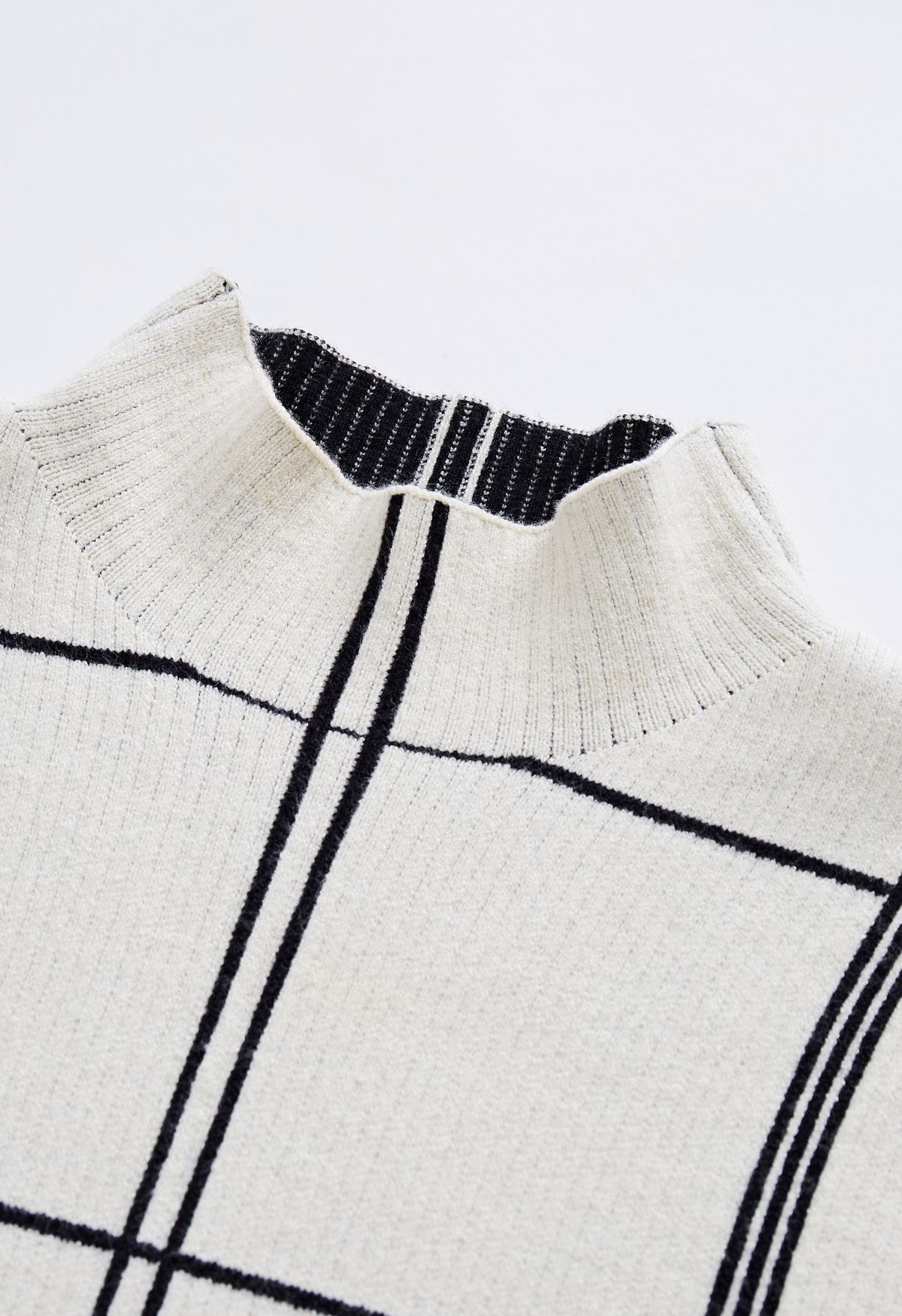 Grid Mock Neck Knit Top in Ivory