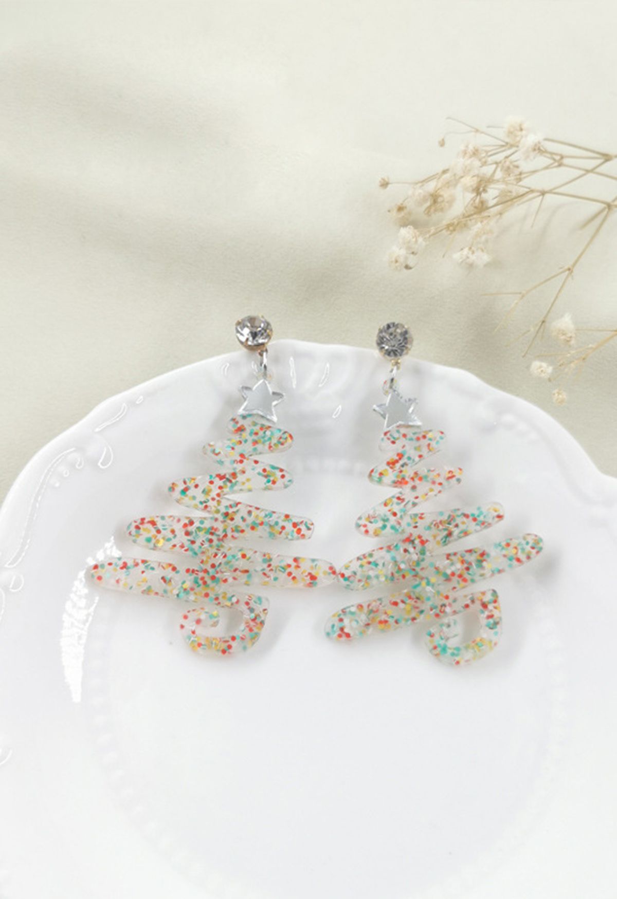 Starry Christmas Tree Earrings in Ivory