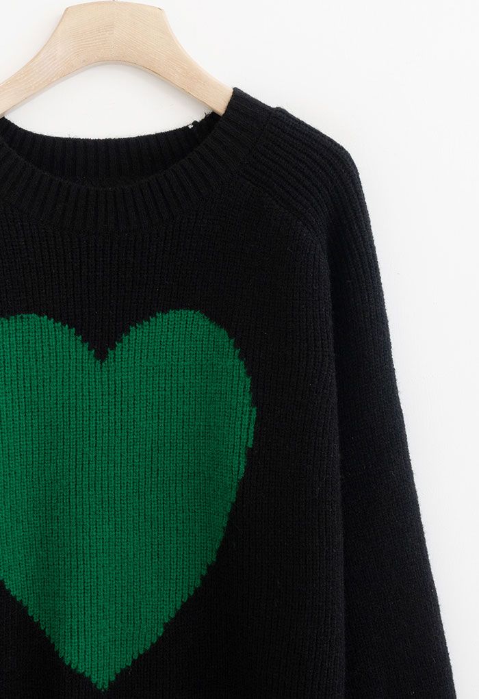 One Heart Rib Knit Oversized Sweater in Black