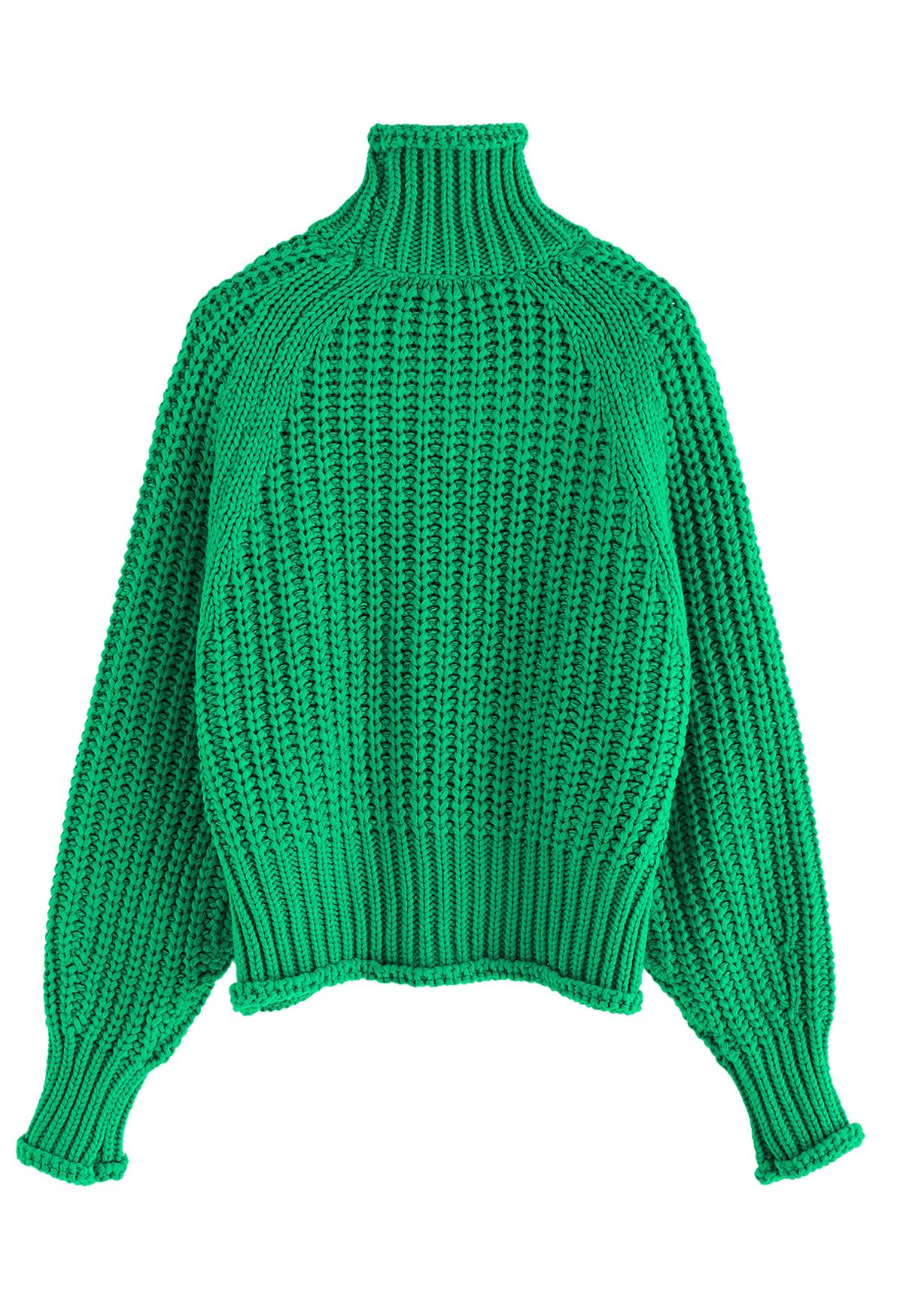 High Neck Chunky Knit Sweater in Green