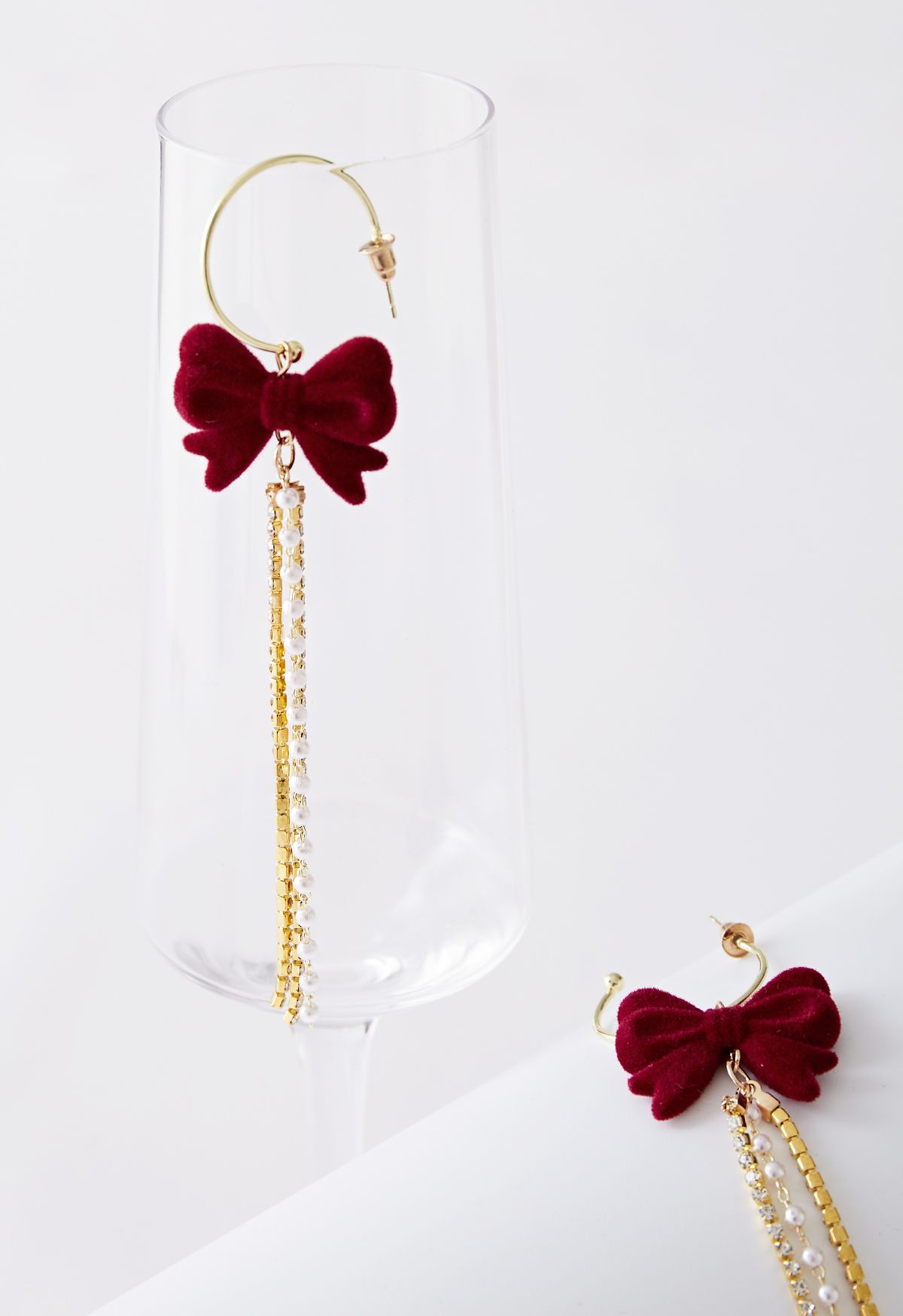 Velvet Bowknot Diamond Pearl Drop Earrings