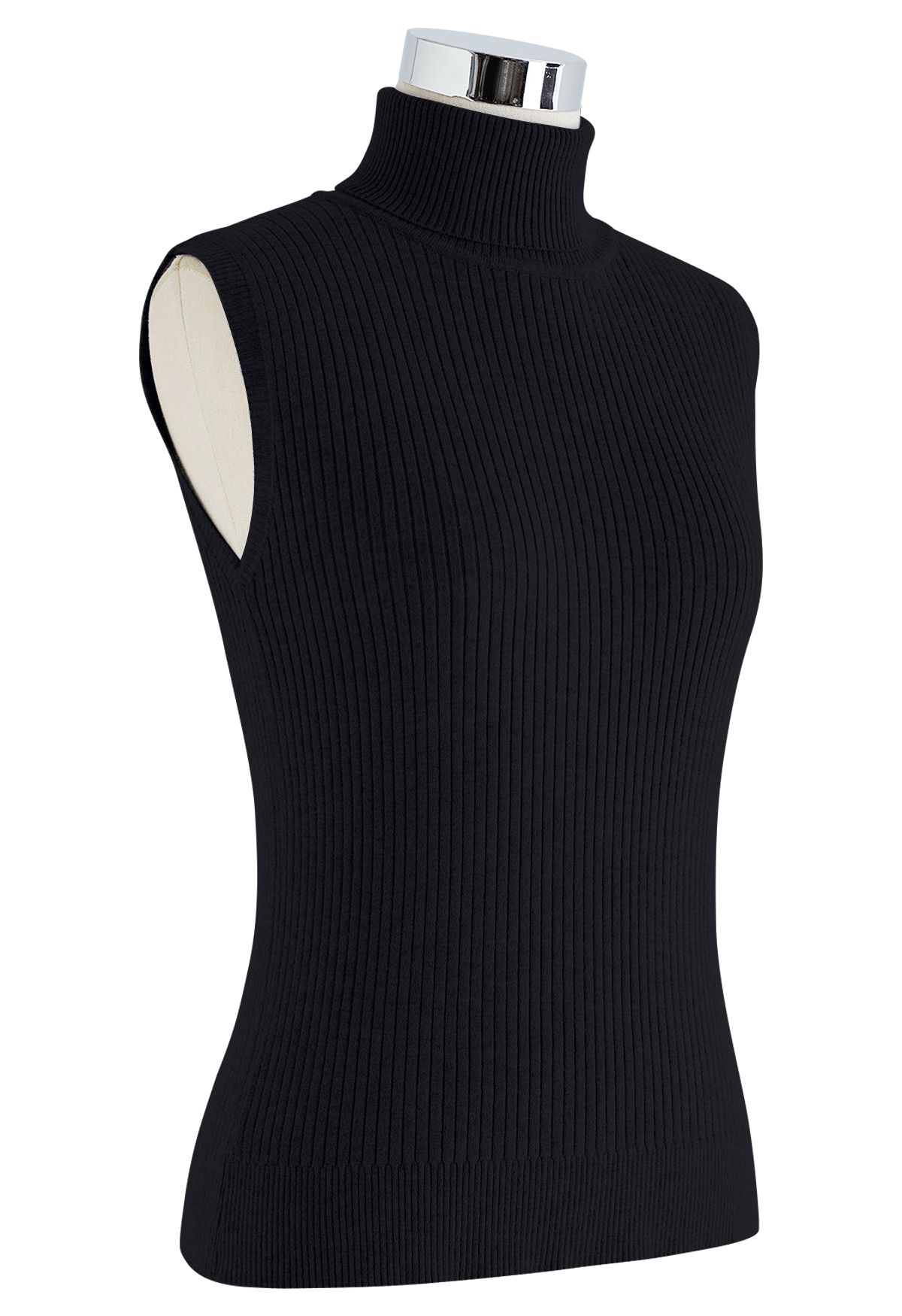 Turtleneck Soft Knit Sleeveless Top in Black