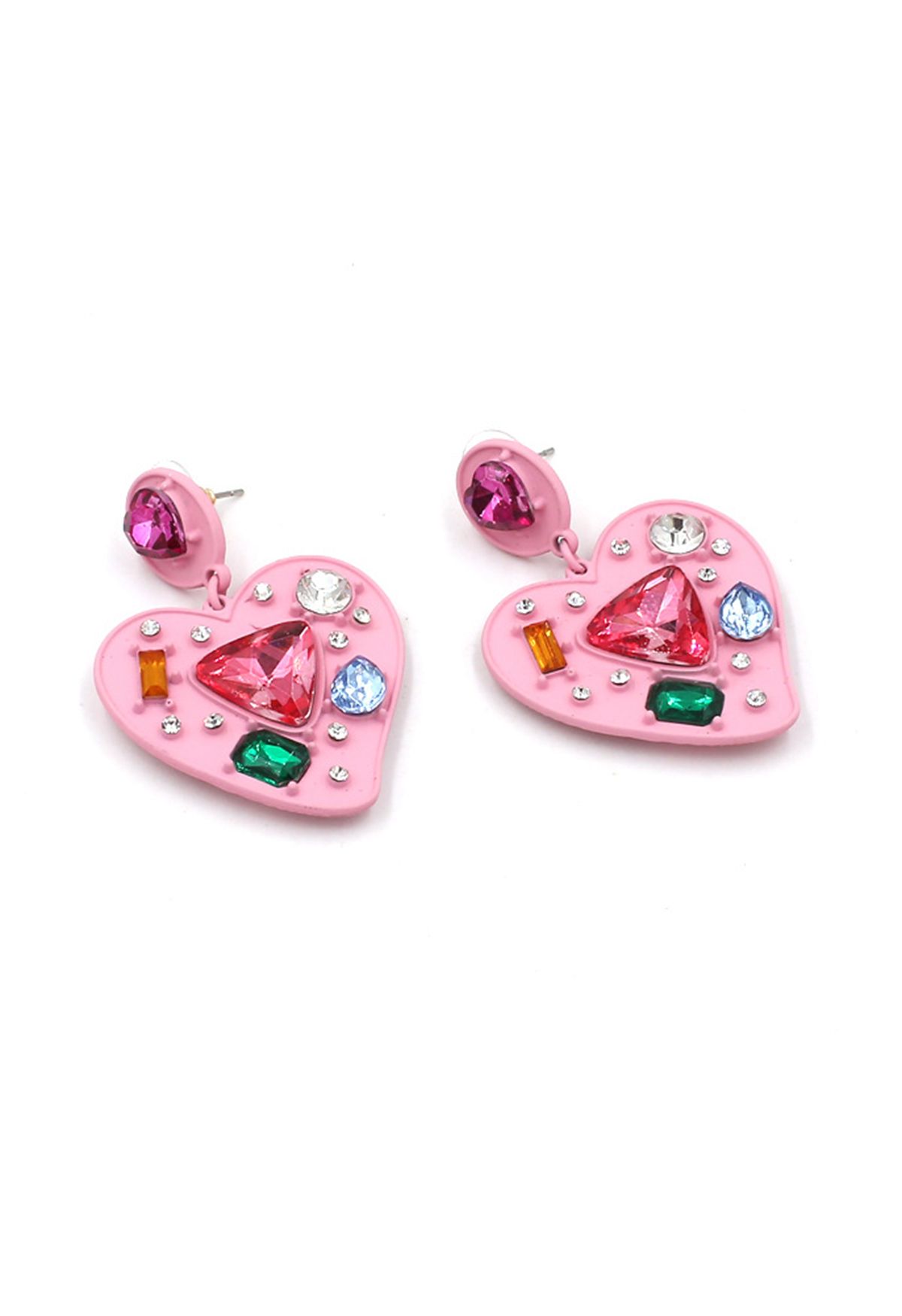 Heart Shape Multi Color Crystal Earrings in Pink