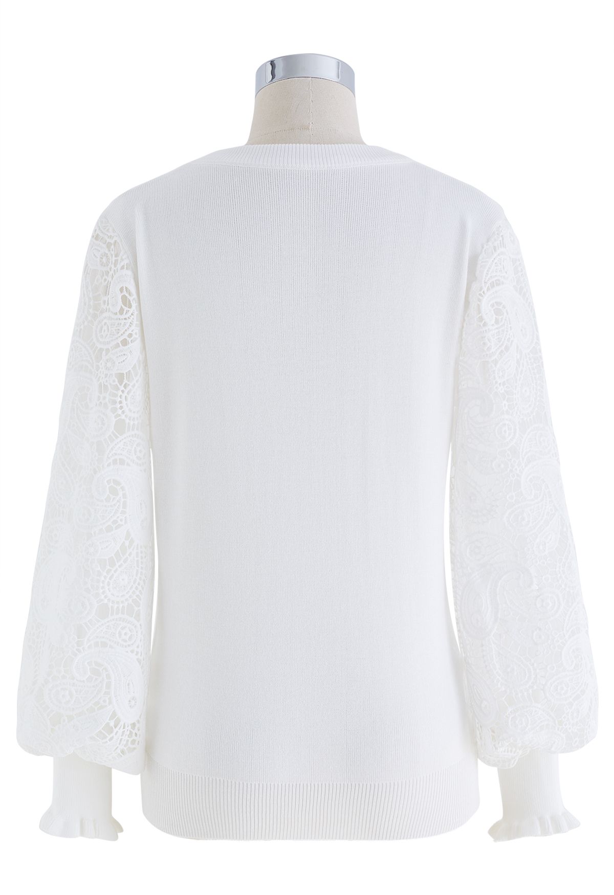 Paisley Crochet Sleeve Knit Top in White