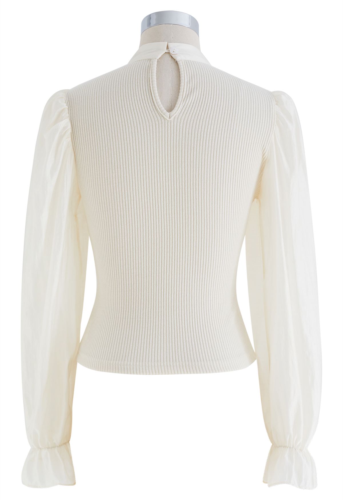 Detachable Bowknot Spliced Knit Top in Cream