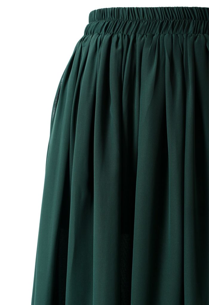 Darkgreen Pleated Maxi Skirt 