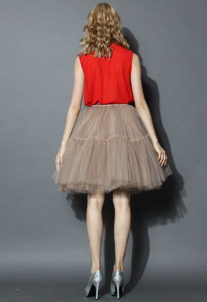 Amore Tulle Midi Skirt in Caramel