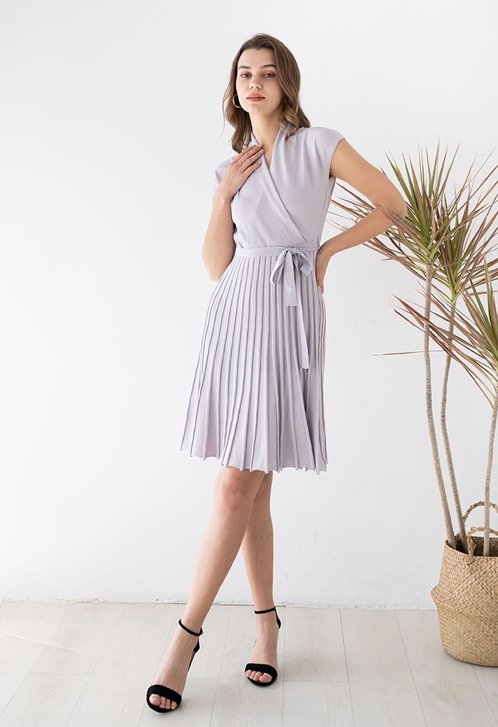 Pleated Sleeveless Wrapped Knit Dress in Lavender