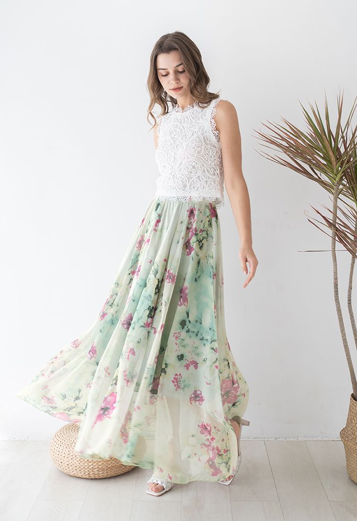 Floral and Frill Maxi Skirt