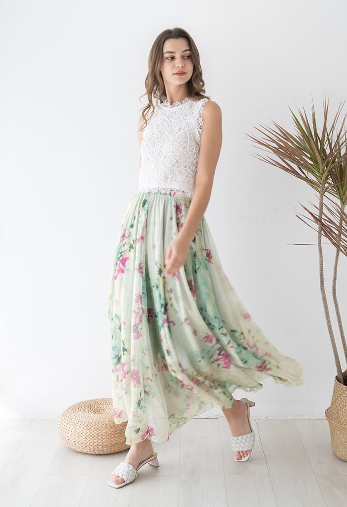 Floral and Frill Maxi Skirt