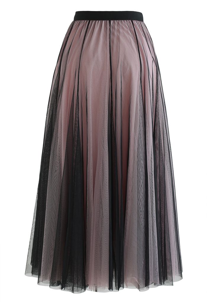 Mixture Color Panelled Tulle Maxi Skirt in Black