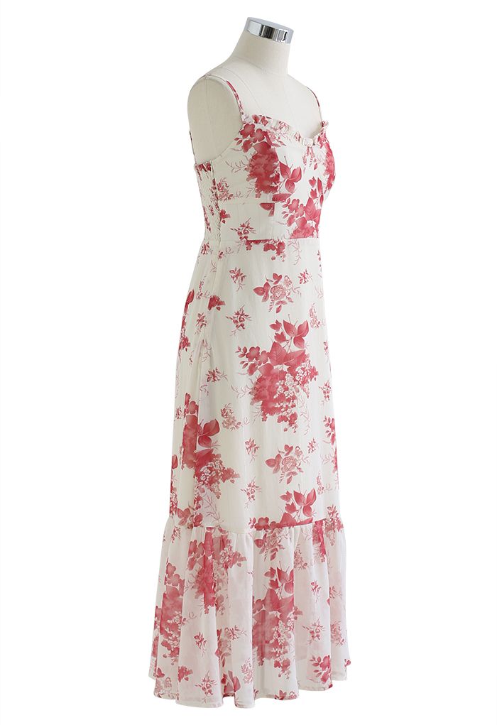 Plum Blossom Shirred Cami Midi Dress