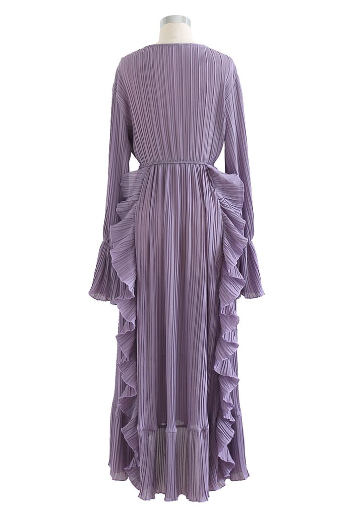 Breezy Ruffle Asymmetric Pleated Chiffon Maxi Dress in Lilac