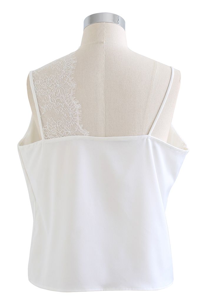 Nifty Lace Spliced Cami Top in White