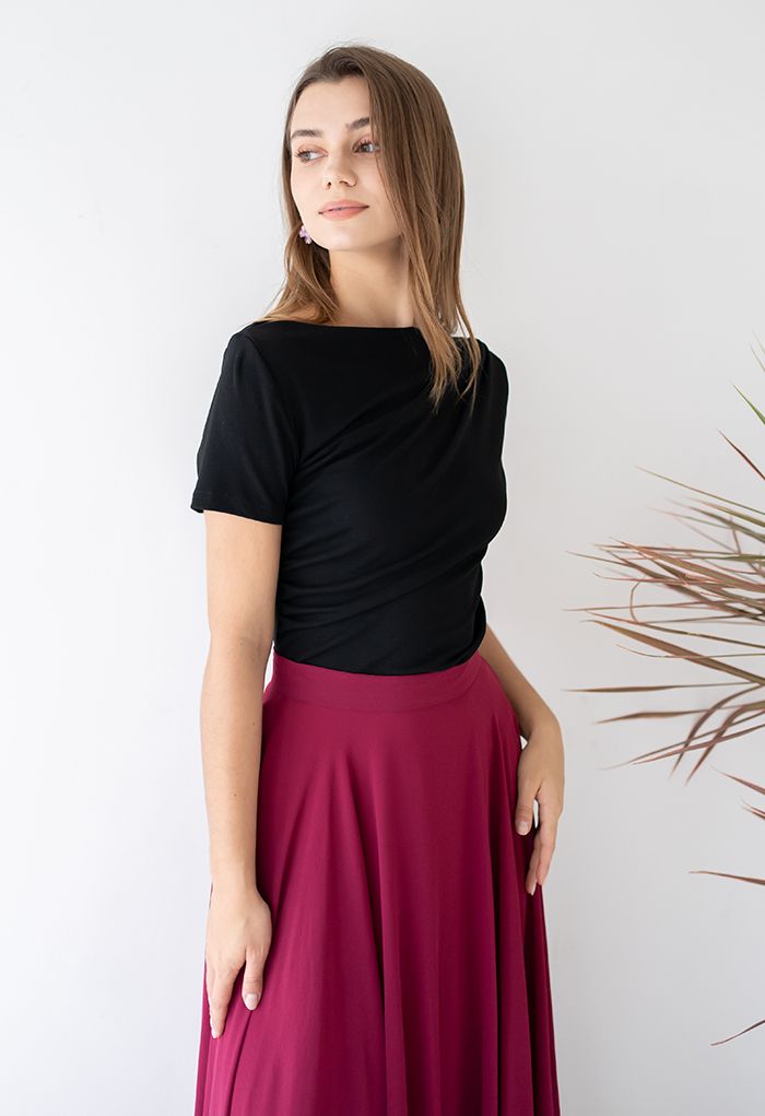 Ruched Front T-Shirt in Black