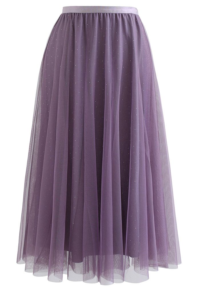 Rambling Crystal Decor Tulle Skirt in Purple