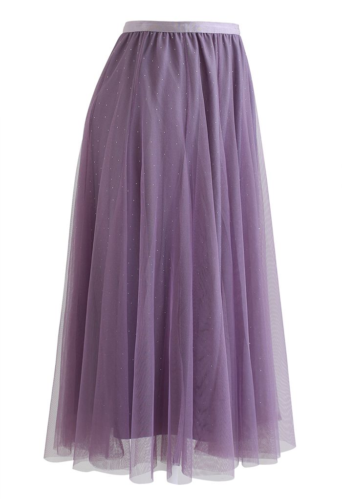 Rambling Crystal Decor Tulle Skirt in Purple