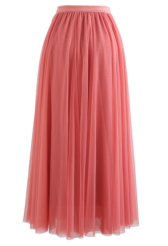 My Secret Garden Tulle Maxi Skirt in Coral