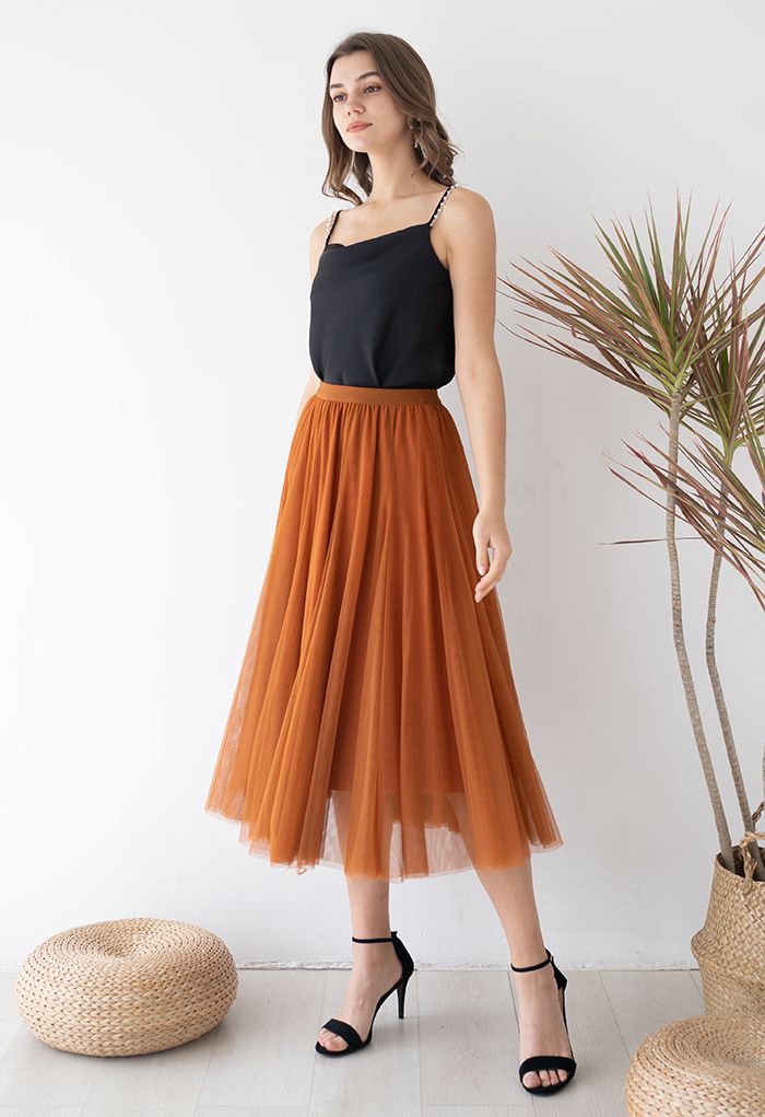 My Secret Garden Tulle Maxi Skirt in Pumpkin