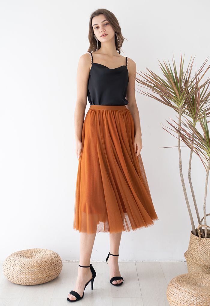 My Secret Garden Tulle Maxi Skirt in Pumpkin