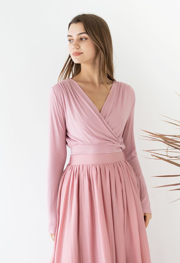 Ultra-Soft Cotton Wrap Top in Pink