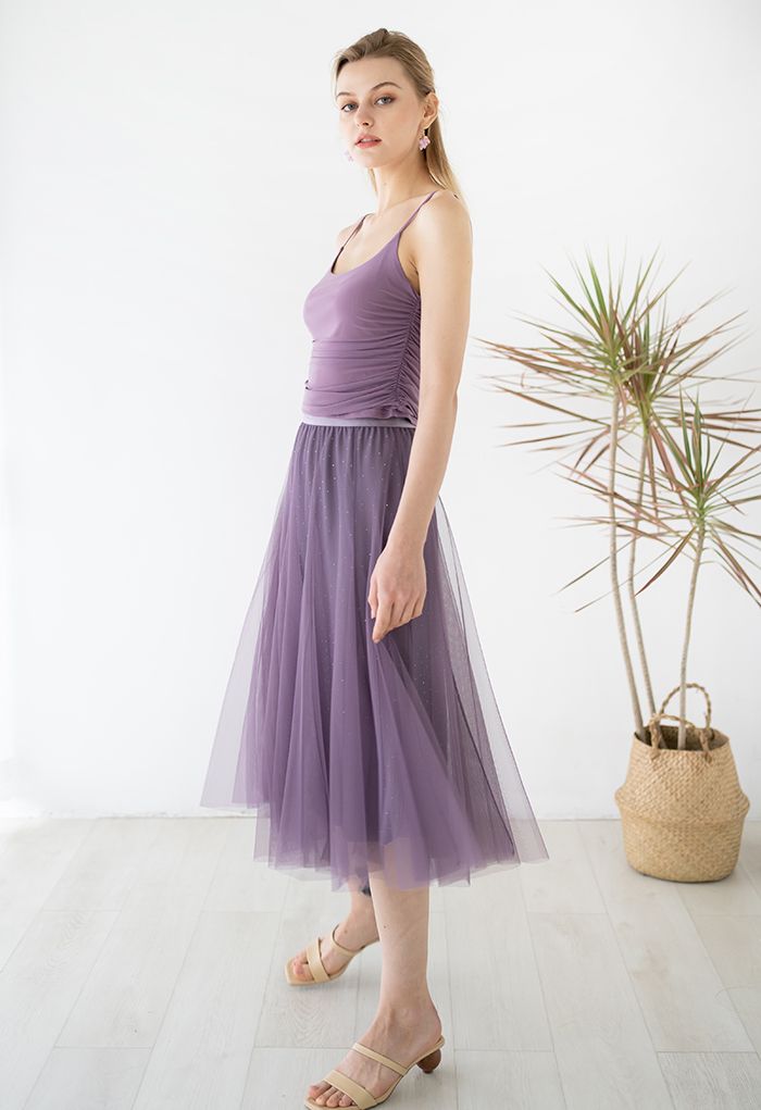 Rambling Crystal Decor Tulle Skirt in Purple