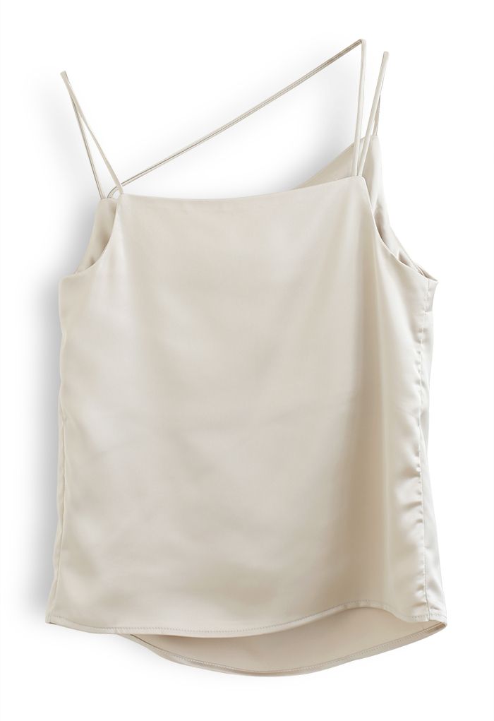 Triple Strings Cowl Neck Satin Tank Top in Champagne