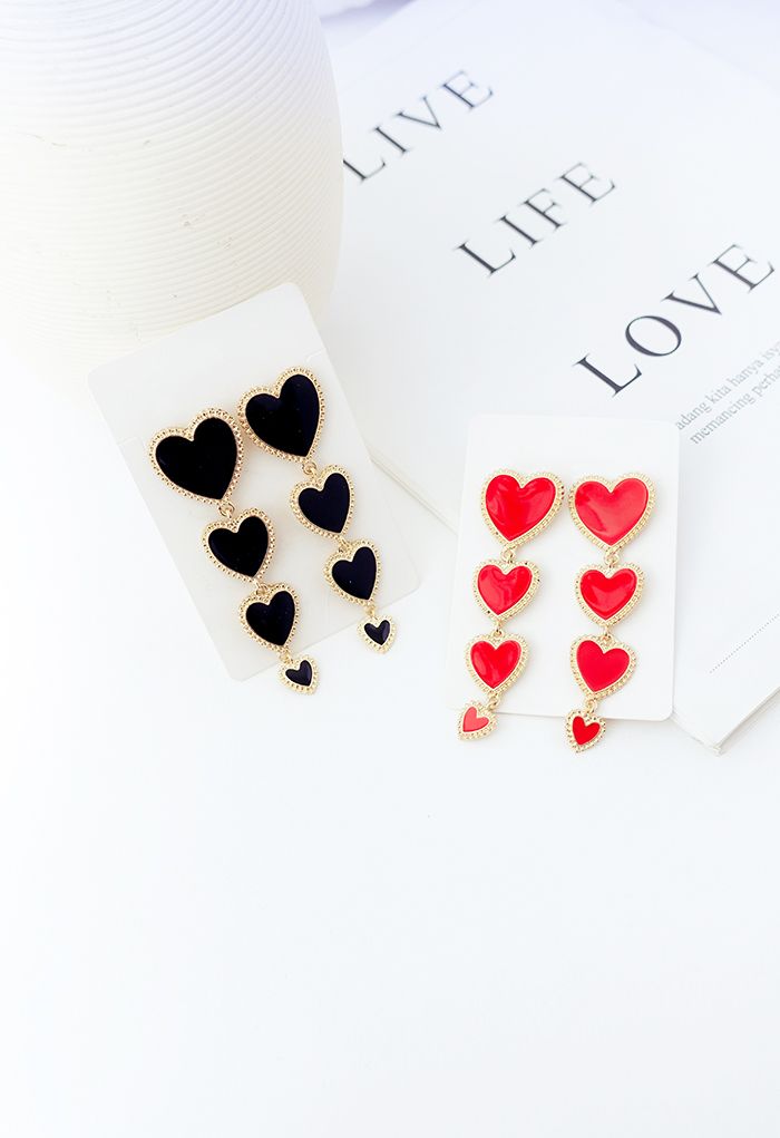 Connecting Hearts Golden Trim Drop Earrings