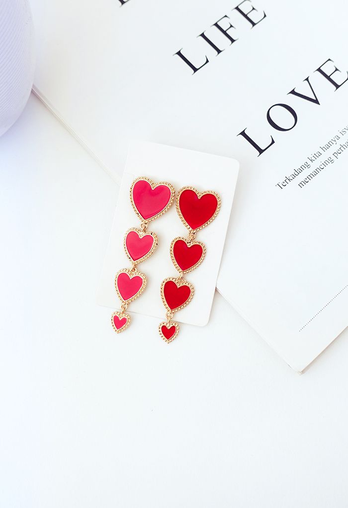 Connecting Hearts Golden Trim Drop Earrings