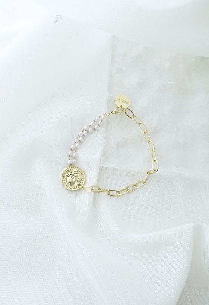 Pearl Golden Coin Paperclip Spliced Bracelet