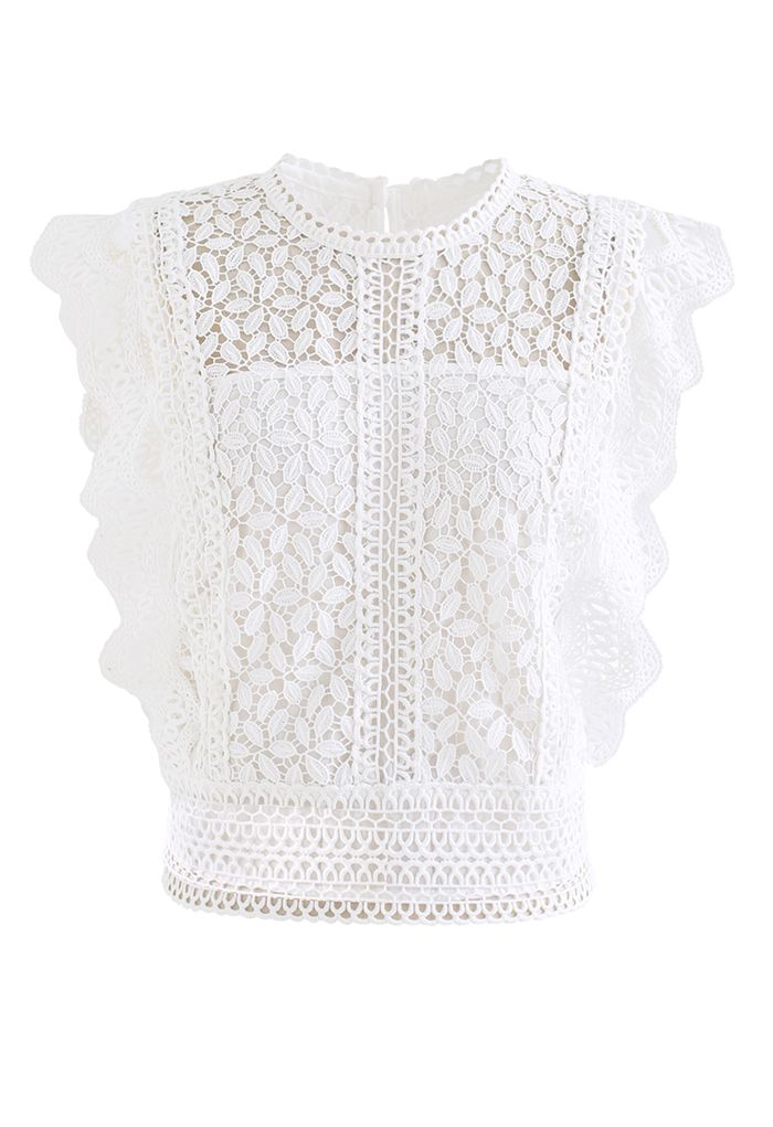 Falling Leaf Crochet Sleeveless Top in White