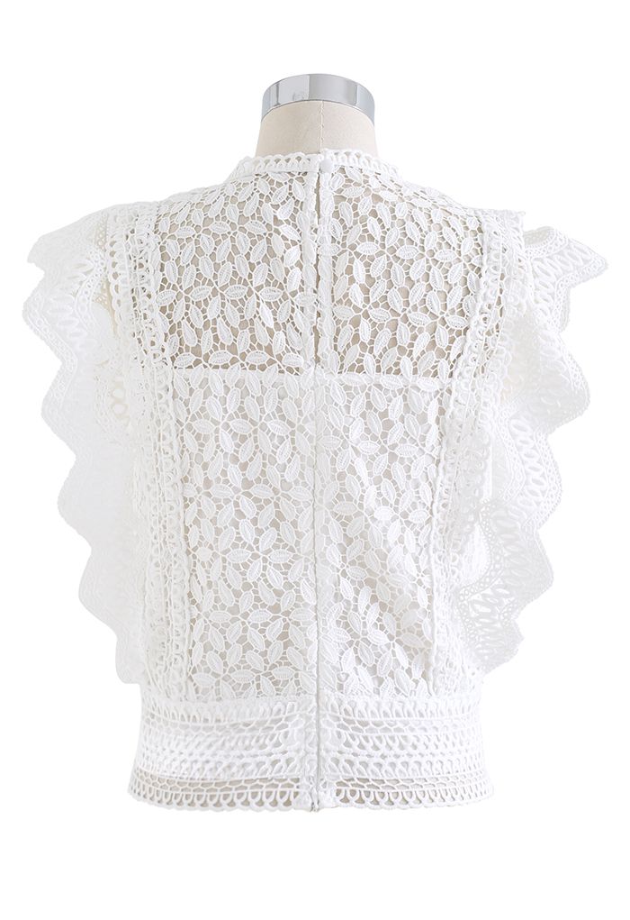 Falling Leaf Crochet Sleeveless Top in White