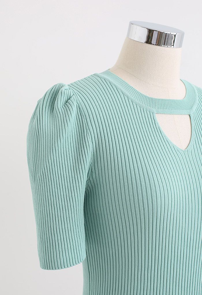 Triangle Cutout Short Sleeve Knit Top in Mint