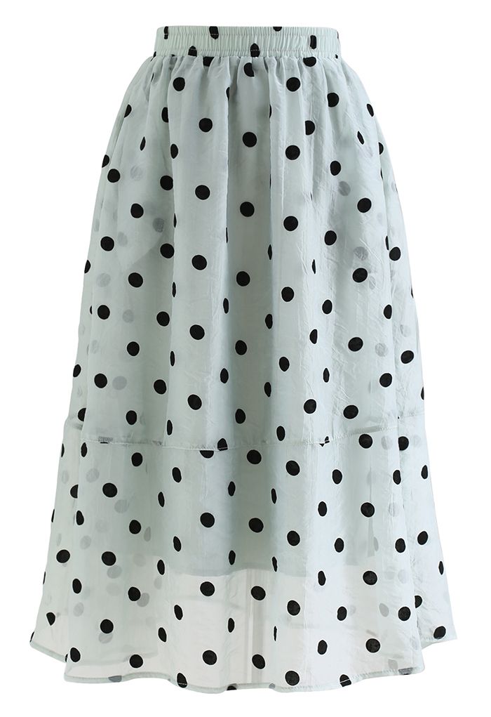 Black Polka Dot Sheer Midi Skirt in Mint