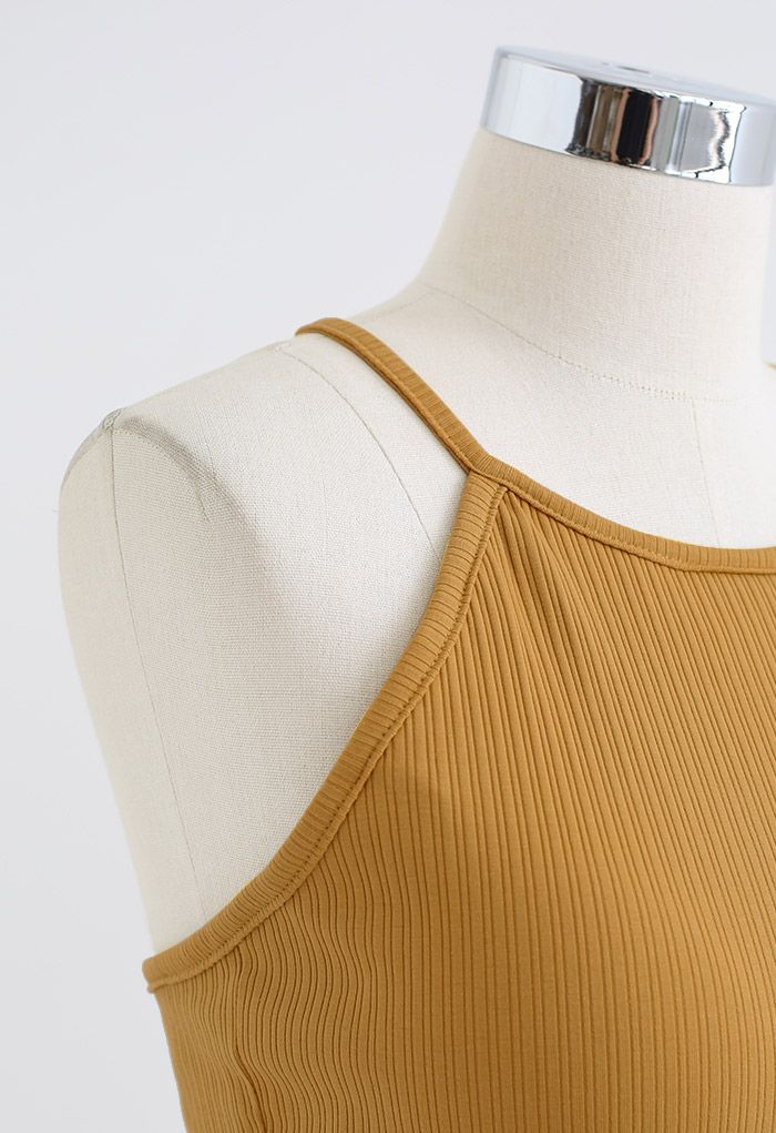 Halter Neck Racer Back Ribbed Top in Pumpkin