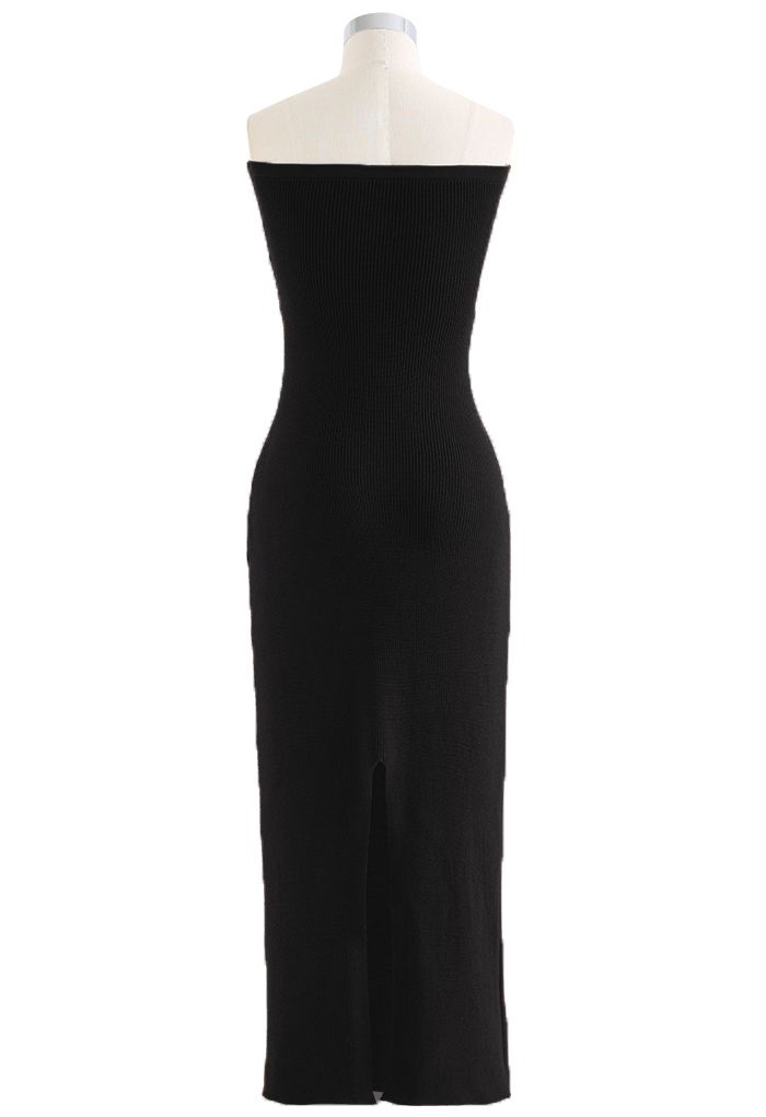 Knotted Front Fitted Knit Dress in Black