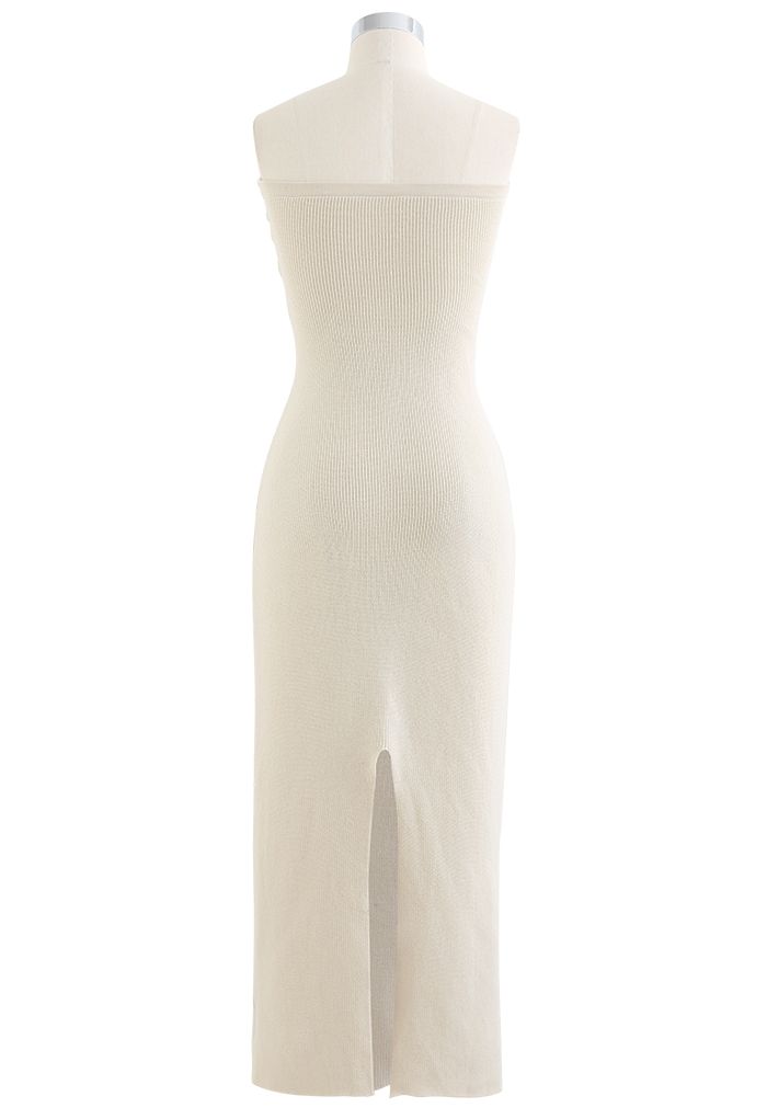 Knotted Front Fitted Knit Dress in Ivory