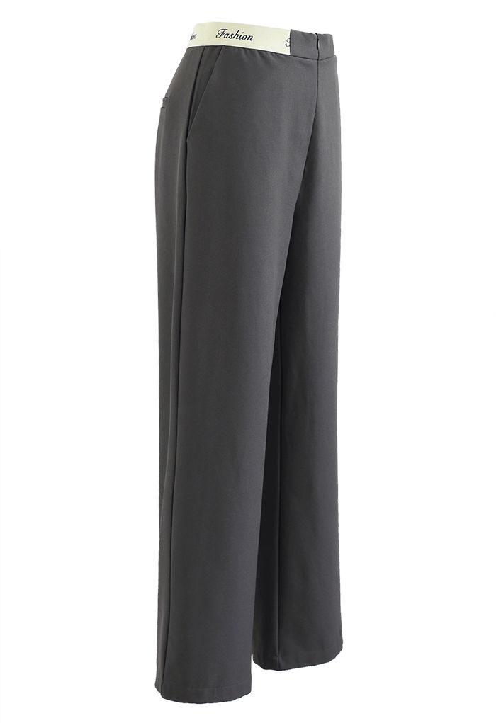 Contrast Waist Straight-Leg Pants in Smoke